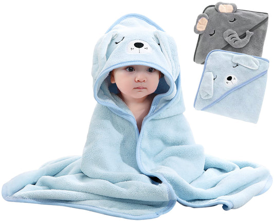 Aivtalk 2 Pack Baby Animal Hooded Bath Towel Infants & Toddlers Cute Baby Hooded Towels-31.5 x 31.5inch Blue+Gray